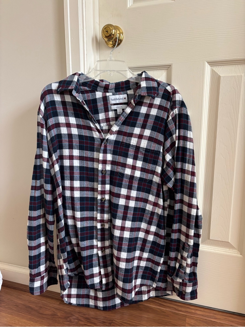 Saddlebred Plaid Button-Down Shirt in Navy, White & Burgundy